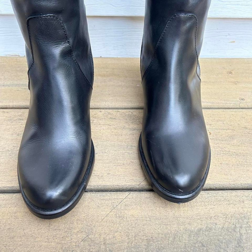 Black Emanuele Crasto Leather Knee High Boots Riding Boots w/ Dual Zipper - Picture 3 of 8